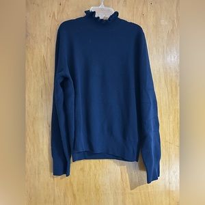 NWT J Crew Ruffleneck Merino Sweater in Navy Blue